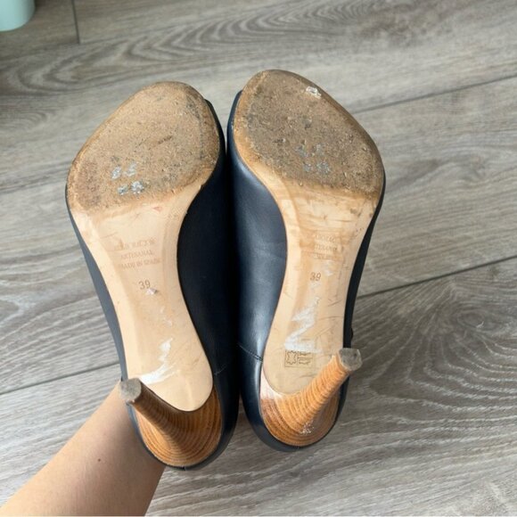 Pedro Miralles Navy Smooth Leather Open Toe Heeled Bootie Made in Spain - Picture 7 of 14